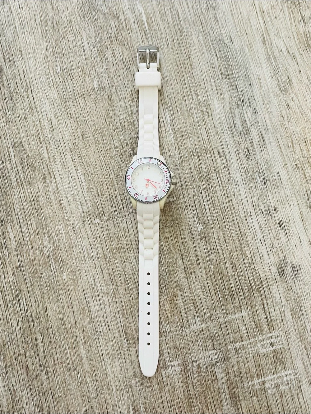 White Silicone Strap Watch with Pink Accents
